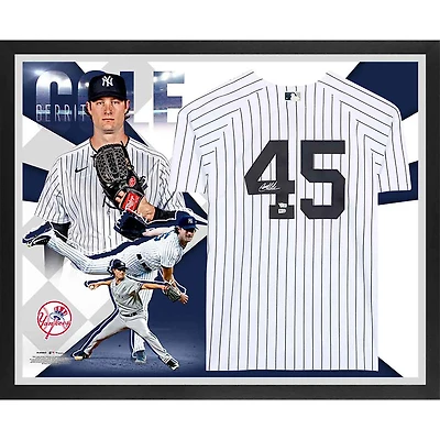 Collage de maillots Nike blancs authentiques encadrés autographiés par Gerrit Cole des Yankees de New York