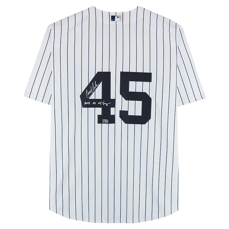 Maillot réplique blanc Nike autographié par Gerrit Cole des Yankees de New York avec inscription « 2023 AL CY Young »