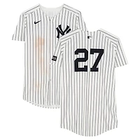 Giancarlo Stanton New York Yankees Game-Used #27 White Pinstripe Nike Jersey vs. Toronto Blue Jays on October 8, 2025 - ALDS Game 4