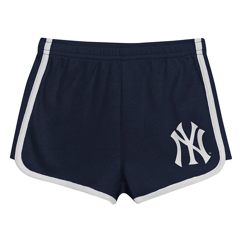 Ensemble t-shirt et short bleu marine pour fille d'âge préscolaire, motif New York Yankees Double Run