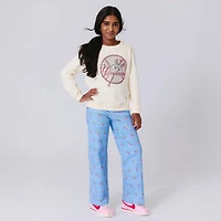 Girls Preschool Terez  Cream New York Yankees Gems Logo Fleece Crewneck Sweatshirt