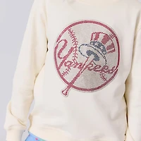 Sweat-shirt à col rond en polaire Terez Cream New York Yankees Gems Logo pour filles d'âge préscolaire