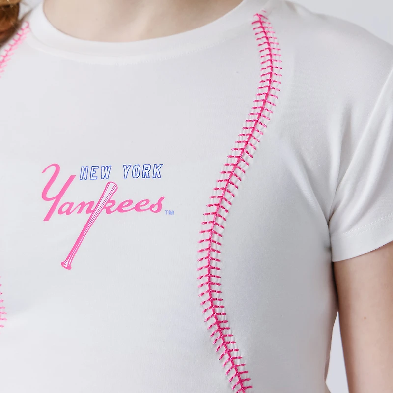 Girls Preschool Terez White New York Yankees Stitch Draft T-Shirt