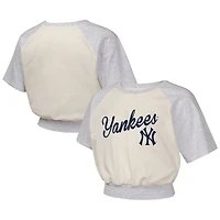 T-shirt raglan tendance pour jeunes filles, couleur crème, motif Curve Ball des Yankees de New York