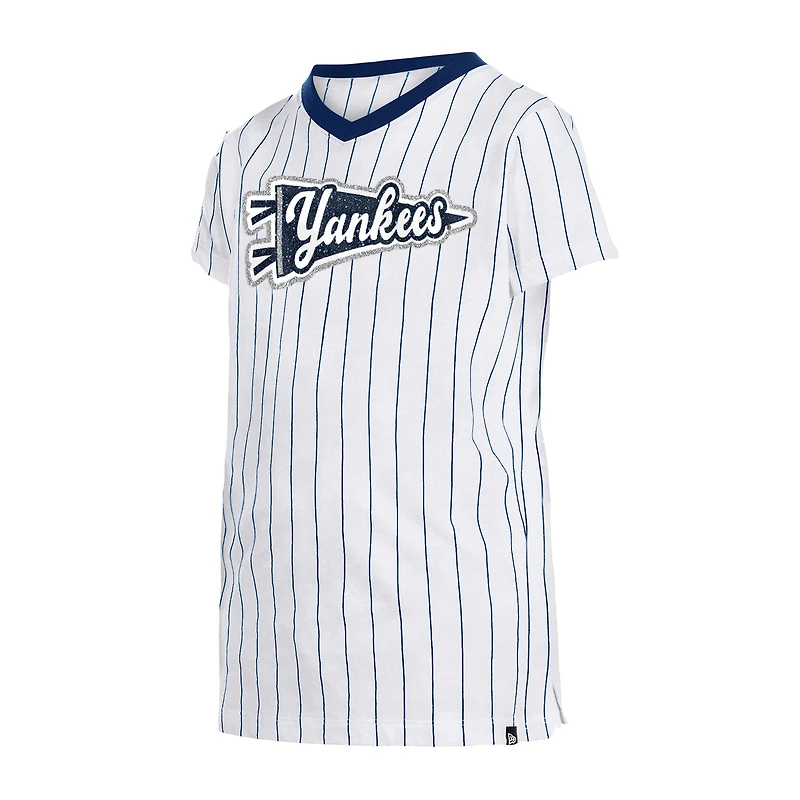 T-shirt à col en V fines rayures New York Yankees Era pour fille jeune