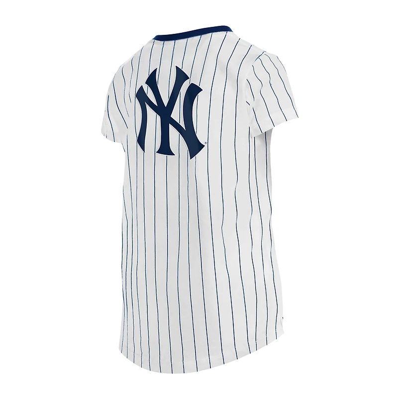 Girls Youth New Era White York Yankees Pinstripe V-Neck T-Shirt
