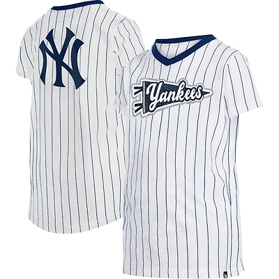 Girls Youth New Era White York Yankees Pinstripe V-Neck T-Shirt