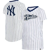 Girls Youth New Era White York Yankees Pinstripe V-Neck T-Shirt