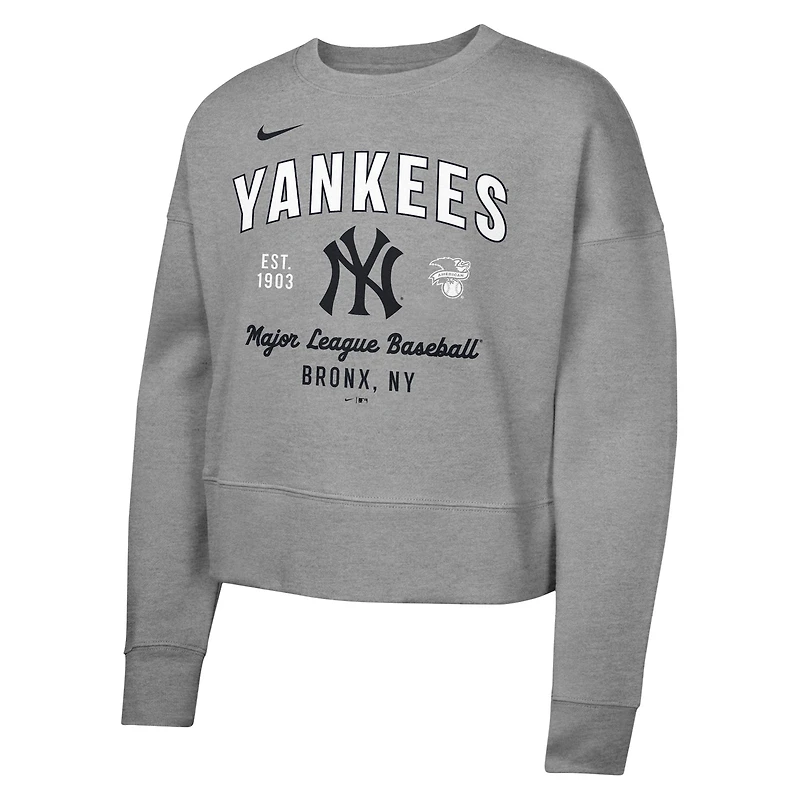 Sweat-shirt en molleton gris chiné Nike pour jeunes filles des Yankees de New York