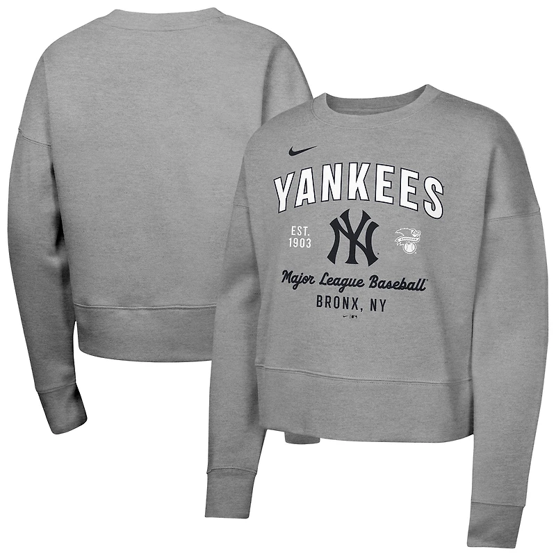 Sweat-shirt en molleton gris chiné Nike pour jeunes filles des Yankees de New York