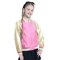 Veste universitaire Starter rose pour fille, modèle New York Yankees, à boutons-pression.