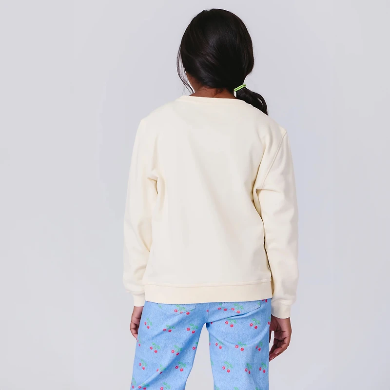 Girls Youth Terez  Cream New York Yankees Gems Logo Fleece Crewneck Sweatshirt