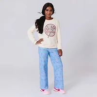 Sweat-shirt polaire à col rond Terez crème pour filles, logo New York Yankees Gems