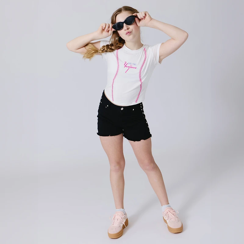 T-shirt blanc pour filles Terez New York Yankees Stitch Draft