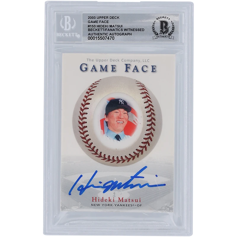 Carte de recrue 10 authentifiée signée Hideki Matsui des Yankees de New York, Upper Deck Game Face #153 de Beckett, 2003