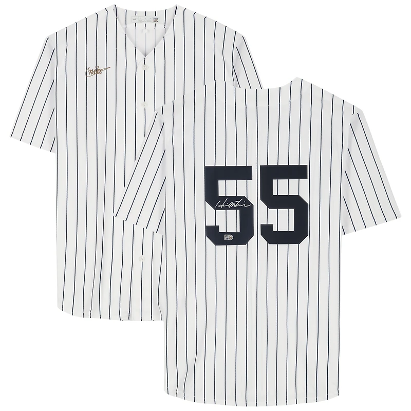 Maillot réplique blanc à rayures Nike Cooperstown Collection autographié par Hideki Matsui, des Yankees de New York