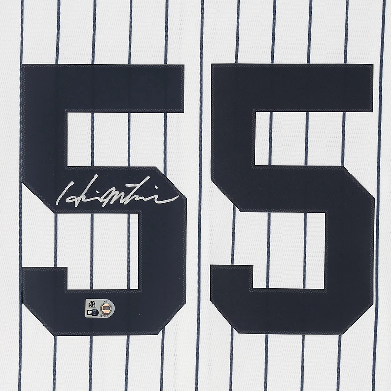 Maillot réplique blanc à rayures Nike Cooperstown Collection autographié par Hideki Matsui, des Yankees de New York