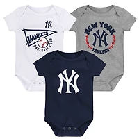 Infantile Bleu Marine/Gris/Blanc Biggest Little Fan des New York Yankees - Lot de 3 Bodys