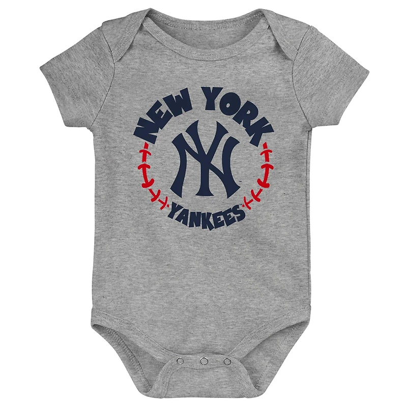 Infantile Bleu Marine/Gris/Blanc Biggest Little Fan des New York Yankees - Lot de 3 Bodys