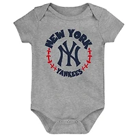 Infantile Bleu Marine/Gris/Blanc Biggest Little Fan des New York Yankees - Lot de 3 Bodys