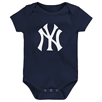 Ensemble de 3 bodies pour bébé, bleu marine/gris/blanc, « Le plus grand petit fan des Yankees New York »