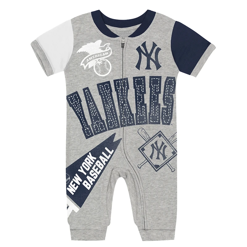 Combinaison zippée intégrale grise pour bébé Outerstuff New York Yankees Hitter Up