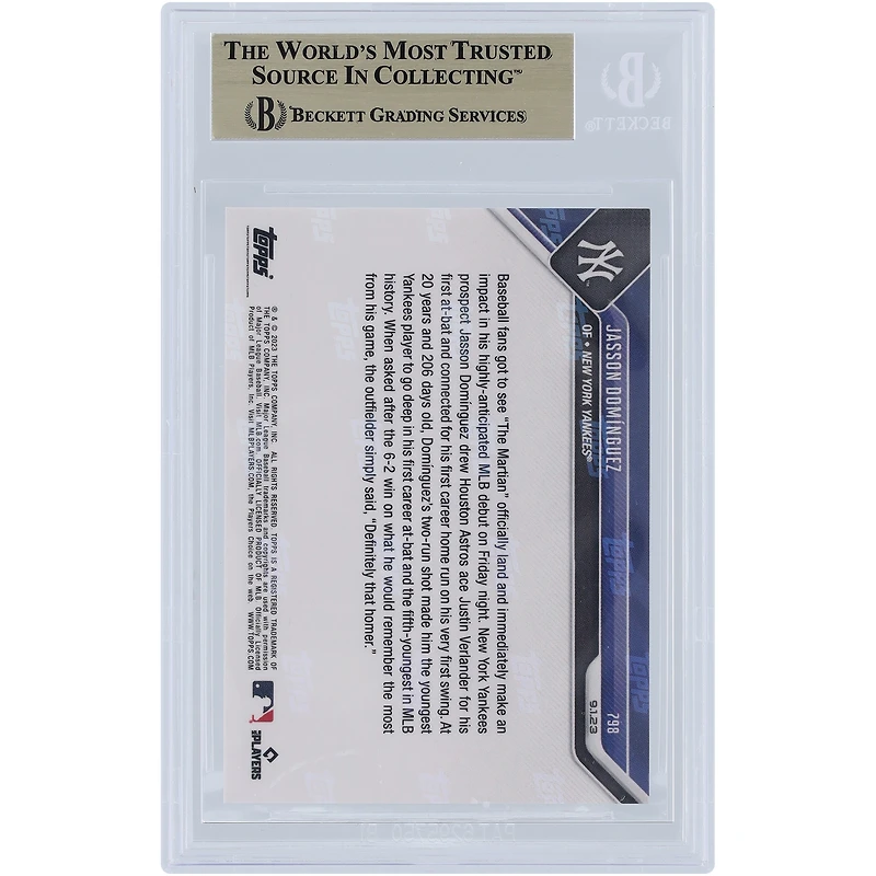 Jasson Domínguez New York Yankees 2023 Topps Now HR in MLB Debut #798 BGS Authenticated 10 Rookie Card - 10,10,9.5,10 Subgrades