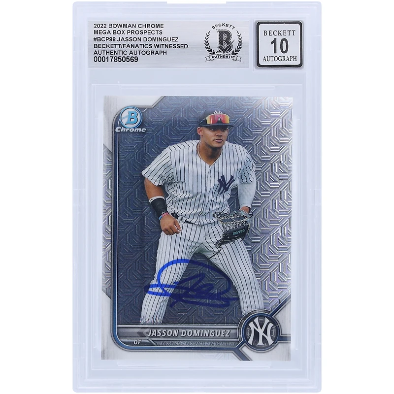 Jasson Domínguez New York Yankees Autographié 2022 Topps Bowman Chrome Mega Box Prospects #BCP-98 Beckett Fanatics Witnessed Authenticated 10 Card