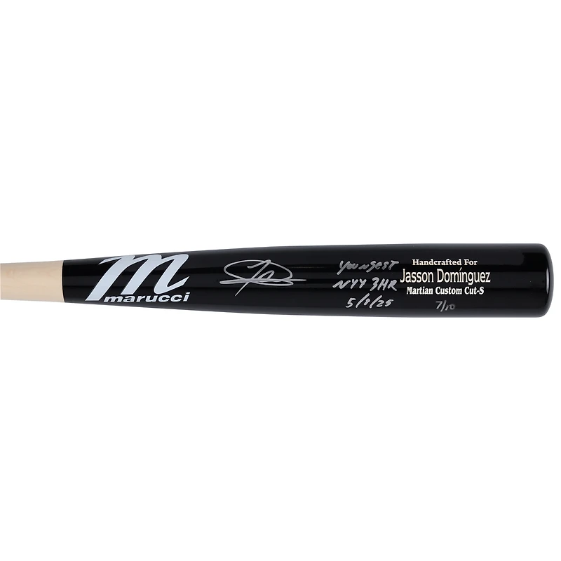 Jasson Domínguez New York Yankees Autographed Marucci Game Model Bat with "Youngest NYY 3 HR 5/9/25" Inscription - Limited Edition of 10