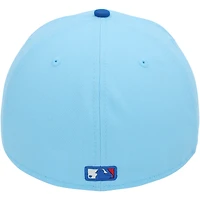 Casquette New Era bleu clair du 4 juillet utilisée par Jasson Domínguez des Yankees de New York lors du match contre les Mets de New York le 4 juillet 2025