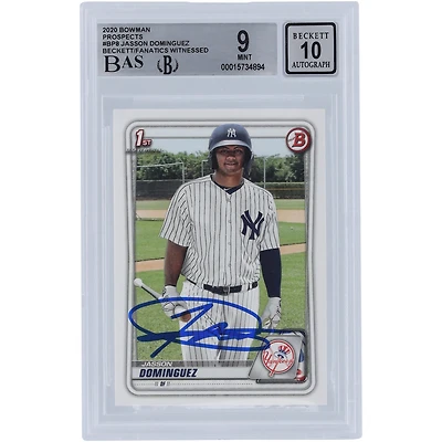 Carte de recrue 9/10 authentifiée signée par les fanatiques de Beckett de la série 1 #BP-8 de 2020 de Bowman des Yankees de New York par Jasson Dominguez