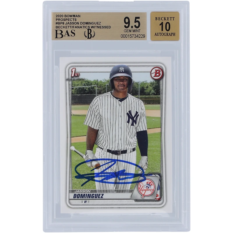 Jasson Dominguez New York Yankees Autographed 2020 Bowman Series 1 #BP-8 Beckett Fanatics Witnessed Authenticated /10 Rookie Card