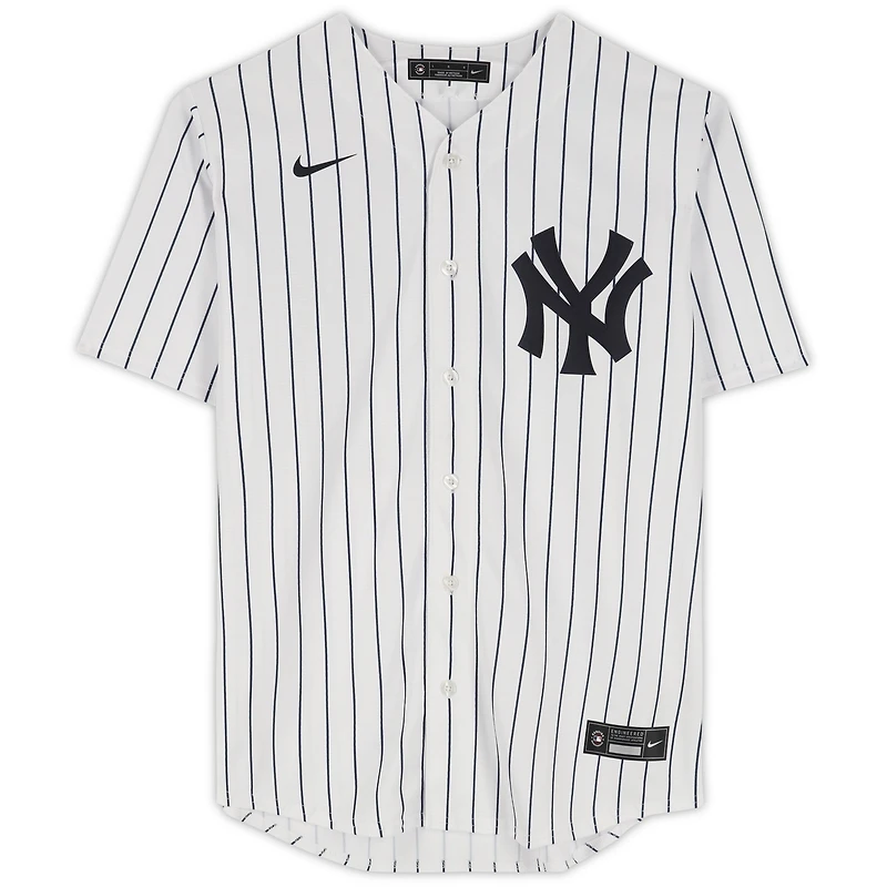 Maillot réplique blanc Nike autographié par Jasson Dominguez des Yankees de New York avec inscription « Le Martien »