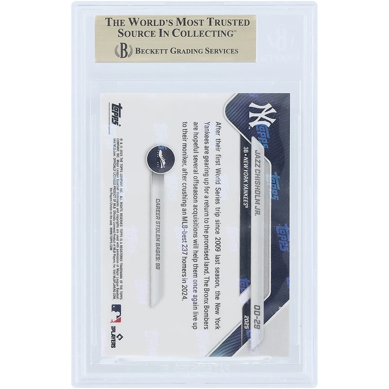 Carte de Jazz Chisholm Jr., Yankees de New York, collection Topps Now 2025 « Road to Opening Day » n° OD-29, authentifiée par BGS (note de 10, 10, 10, 9,5).
