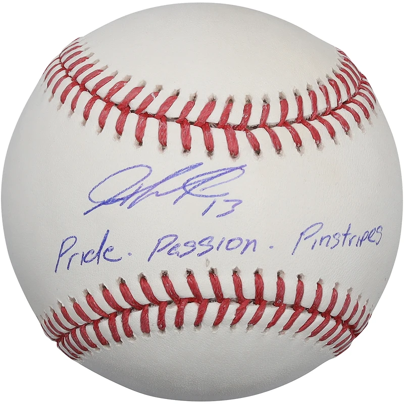 Balle de baseball autographiée par Jazz Chisholm Jr. des Yankees de New York, avec l'inscription « Fierté. Passion. Rayures. »