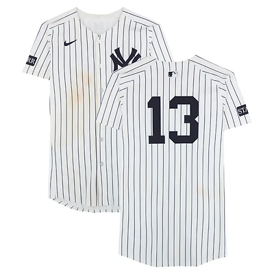 Jazz Chisholm Jr. New York Yankees Game-Used #13 White Pinstripe Nike Jersey vs. Boston Red Sox on June 8, 2025
