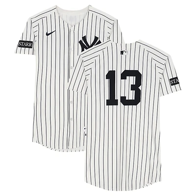 Jazz Chisholm Jr. New York Yankees Game-Used #13 White Pinstripe Nike Jersey vs. Toronto Blue Jays on October 7, 2025 - ALDS Game 3 - 1-3, HR, RBI, R