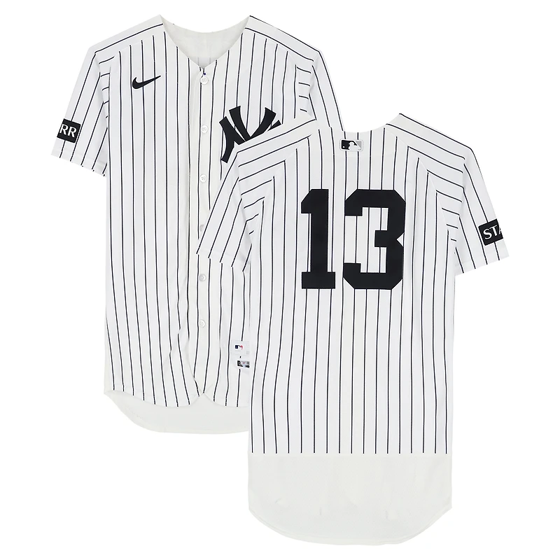 Jazz Chisholm Jr. New York Yankees Player-Worn #13 White Pinstripe Jersey vs. Kansas City Royals on April 19, 2026