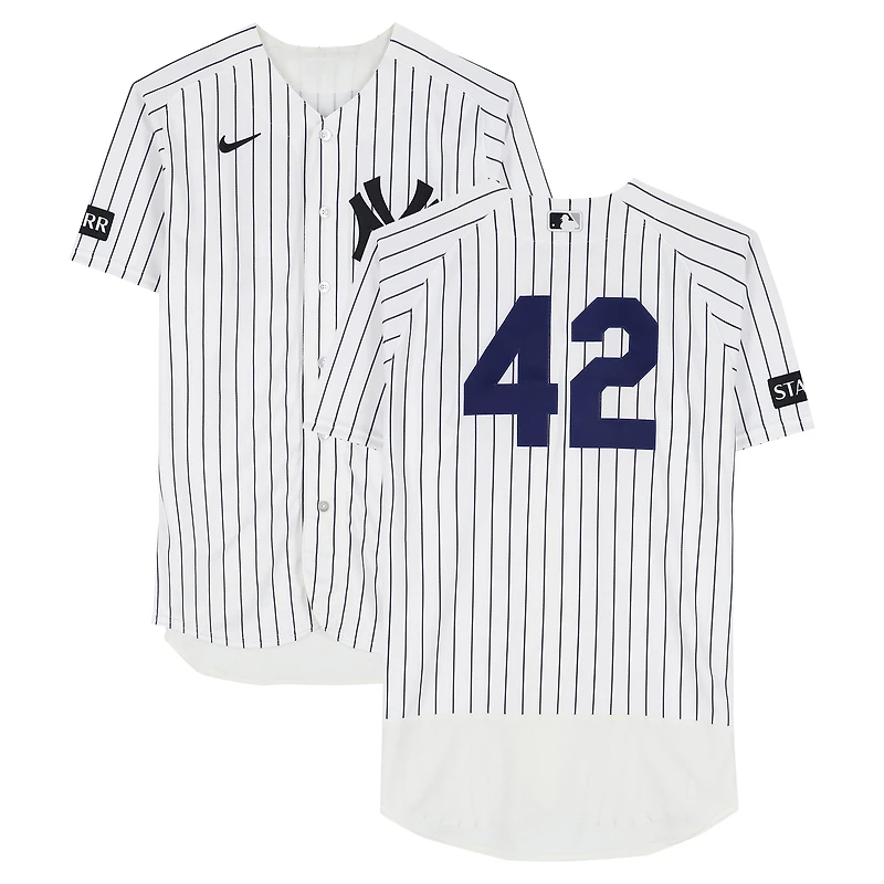 J.C. Escarra New York Yankees Player-Worn #42 White Pinstripe Jersey vs. Los Angeles Angels on April 15, 2026 - Jackie Robinson Day