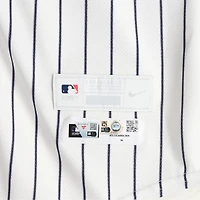Maillot blanc à fines rayures n° 42 porté par J.C. Escarra, des Yankees de New York, contre les Angels de Los Angeles le 15 avril 2026 – Journée Jackie Robinson
