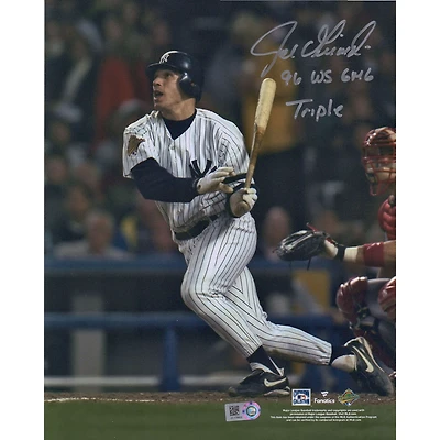 Photographie autographiée de Joe Girardi des Yankees de New York, 8" x 10", représentant un frappeur des World Series 1996 avec l'inscription "96 WS Game 6 Triple"
