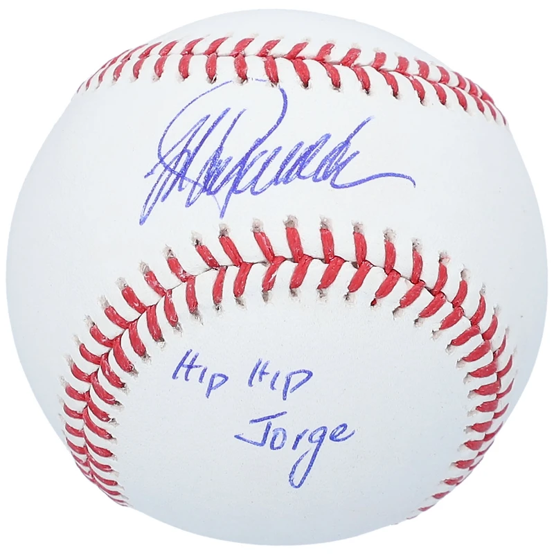 Ballon de baseball autographié par Jorge Posada des Yankees de New York avec l'inscription « Hip Hip Jorge »