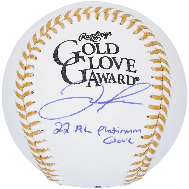 Gant de baseball doré autographié par Jose Trevino des Yankees de New York avec l'inscription « 22 AL Platinum Glove »