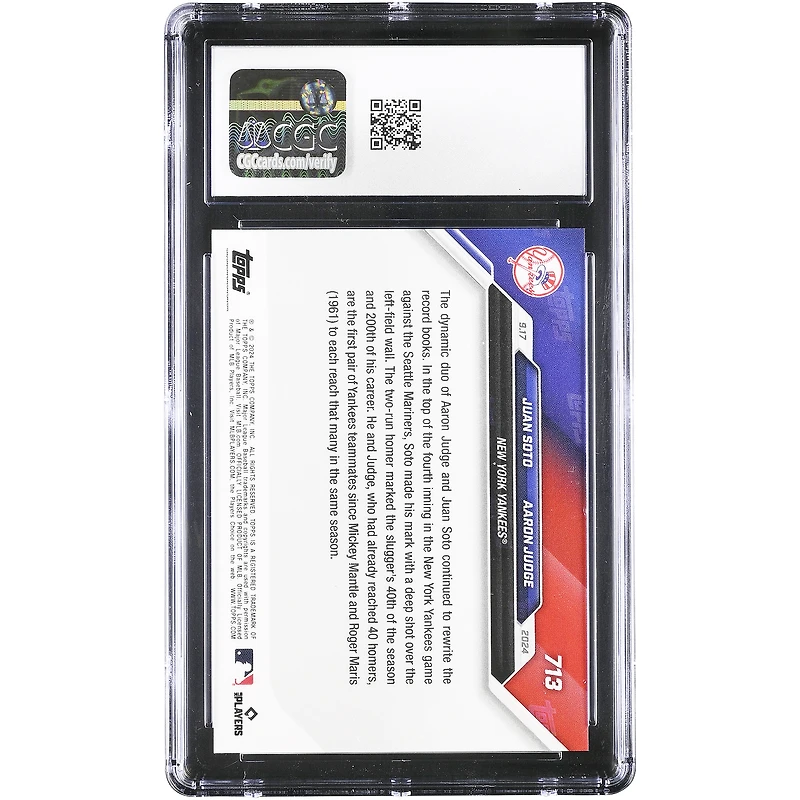 Juan Soto and Aaron Judge New York Yankees 2024 Topps Now Dynamic Slugging Duo Joins Yankees Royalty #713 CGC Authenticated 10 Card