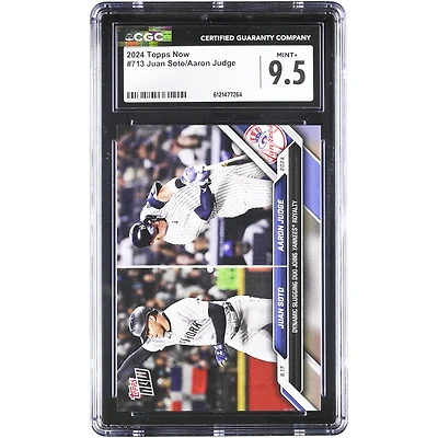 Juan Soto et Aaron Judge, le duo de frappeurs dynamiques des Yankees de New York, carte Topps Now 2024, rejoignent la royauté des Yankees. Carte n° 713 authentifiée CGC 9.5.