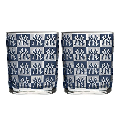 Ensemble de deux verres à whisky Logo Brands New York Yankees de 35 cl (12 oz) à motif quadrillé.