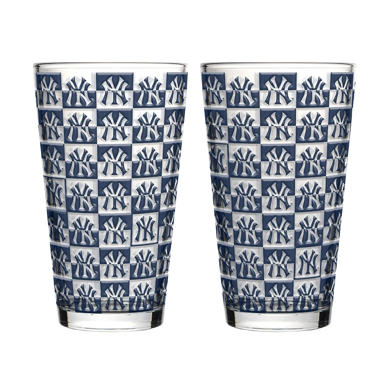 Ensemble de deux verres à bière Logo Brands New York Yankees, motif quadrillé, 473 ml (16 oz).