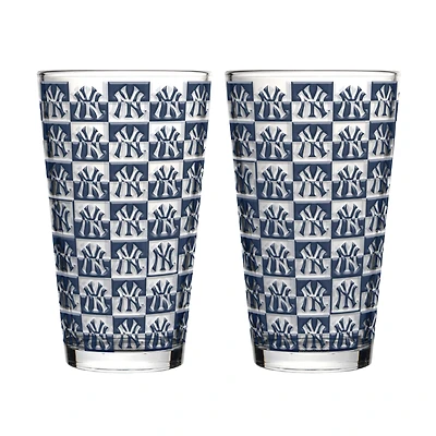 Ensemble de deux verres à bière Logo Brands New York Yankees, motif quadrillé, 473 ml (16 oz).