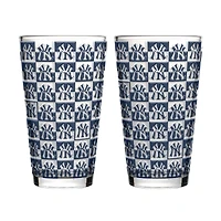 Ensemble de deux verres à bière Logo Brands New York Yankees, motif quadrillé, 473 ml (16 oz).