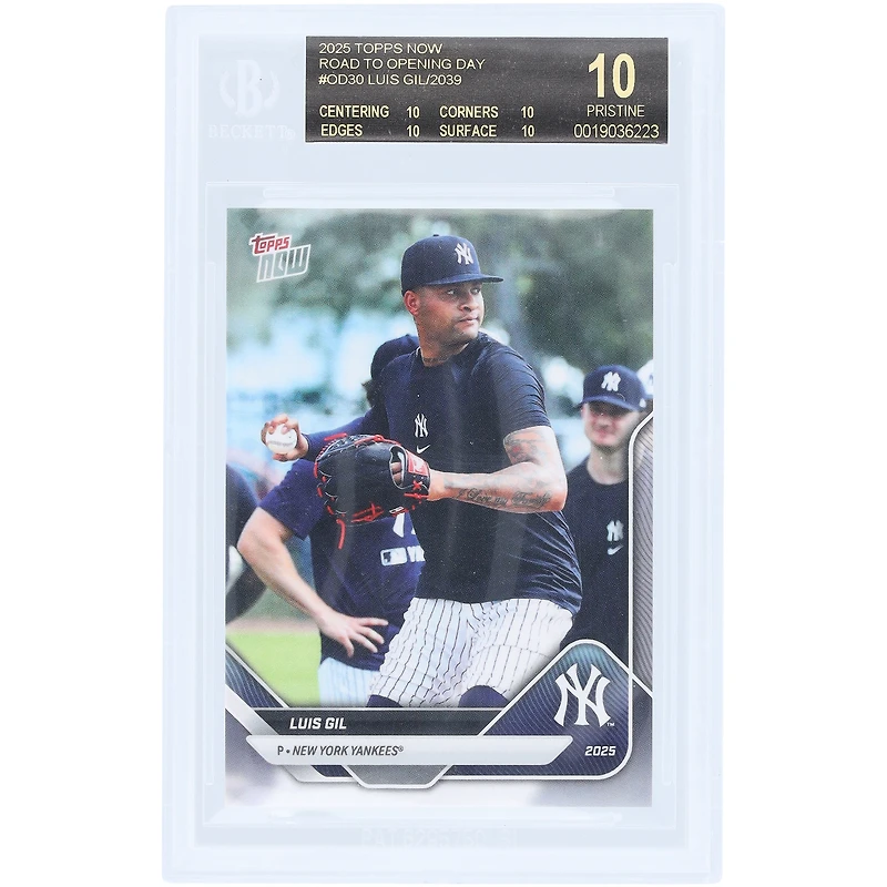 Luis Gil, Yankees de New York, collection Topps Now 2025, série Black Label #OD-30, authentifiée BGS, note de 10/10/10/10.